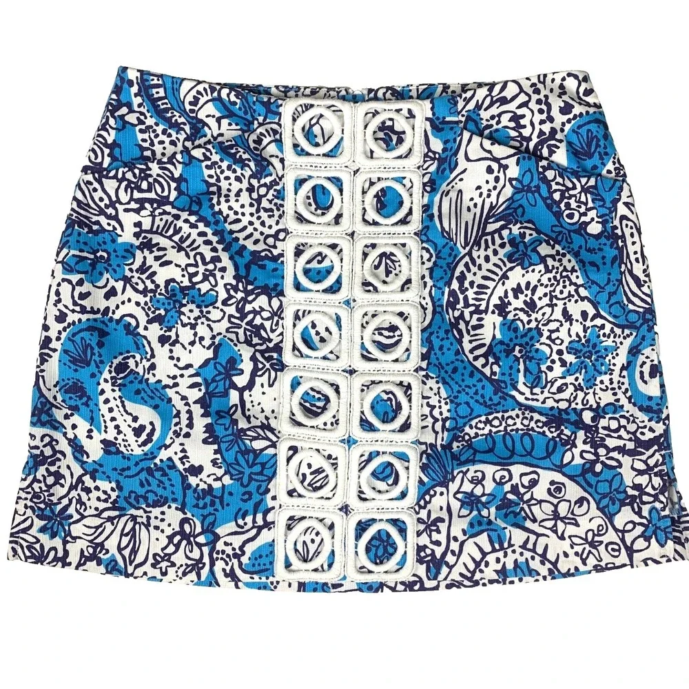 Lilly Pulitzer Marigold Skort Hippy Hippy Shake Lace sz 0‎ Ariel Blue Navy